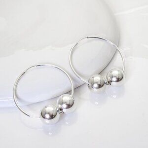925 Sterling Silver Ball Hoop Earrings, 50mm by 2mm, Everyday Hinged Hoops